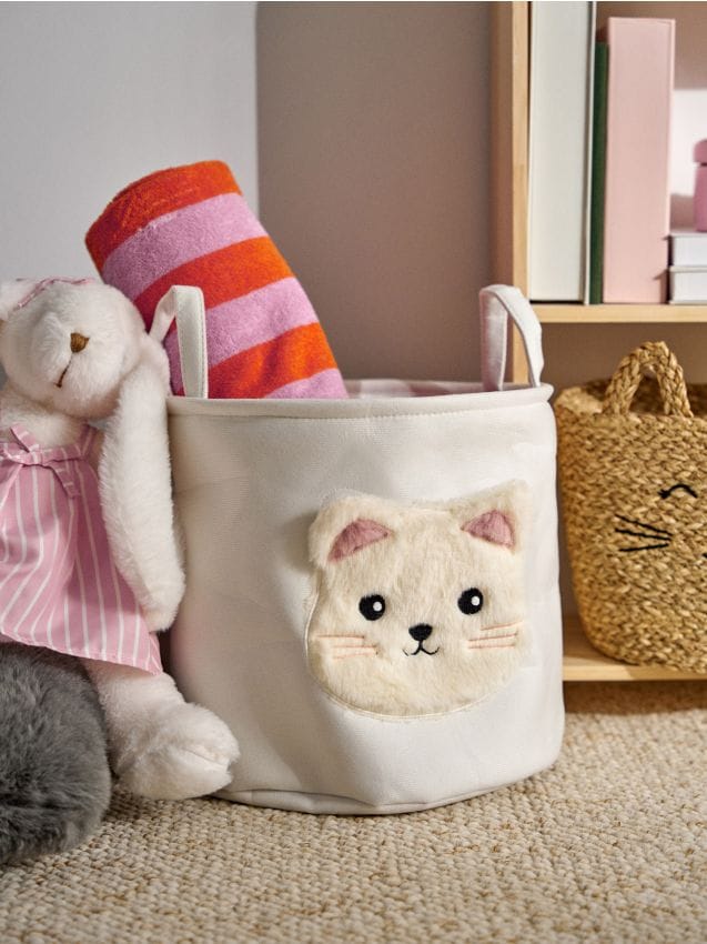 Sinsay - Coș de depozitare cu motiv de pisică - alb