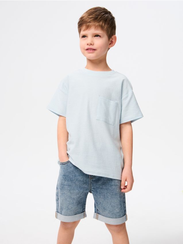 Sinsay - Pantaloni scurți din denim cu efect prespălat - albastru