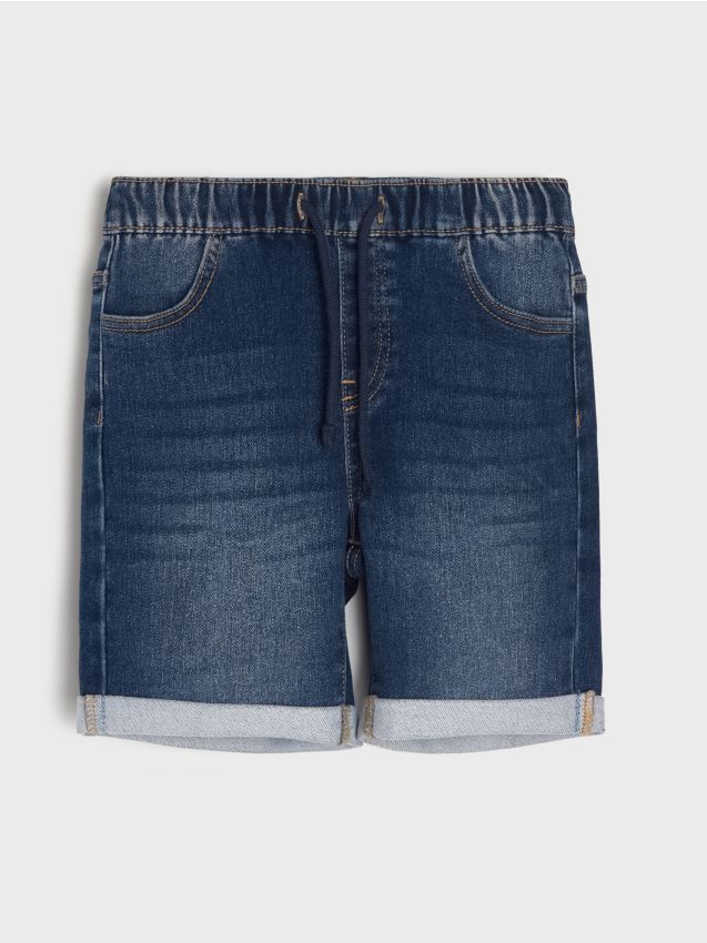 Sinsay - Pantaloni scurți din denim cu efect prespălat - bleumarin