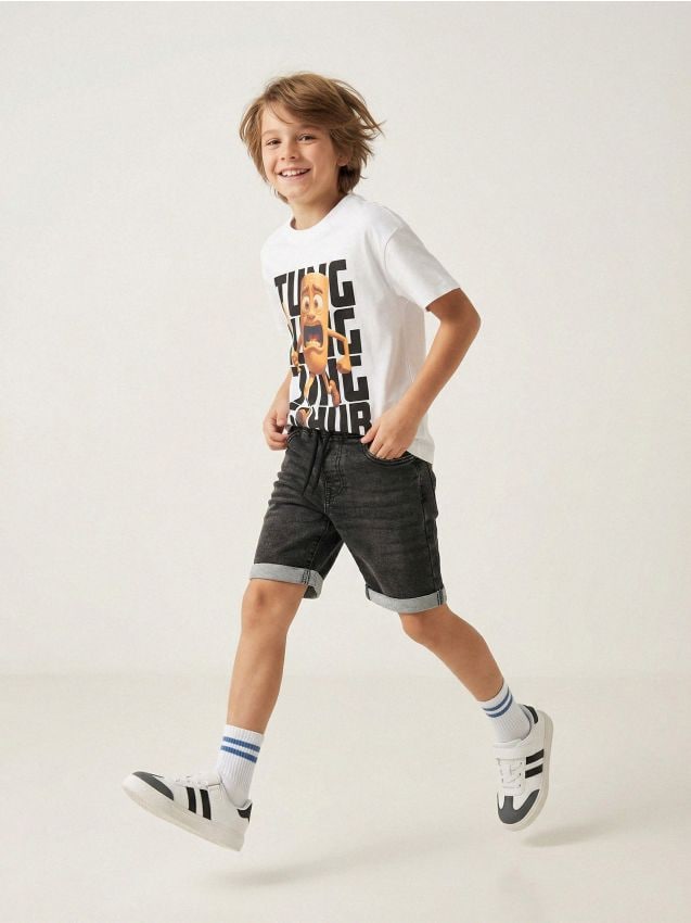 Sinsay - Pantaloni scurți din denim cu efect prespălat - gri