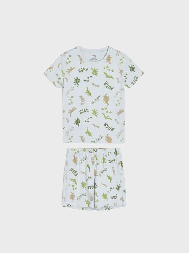 Sinsay - Pijama din bumbac în două piese cu dinozauri - gri deschis