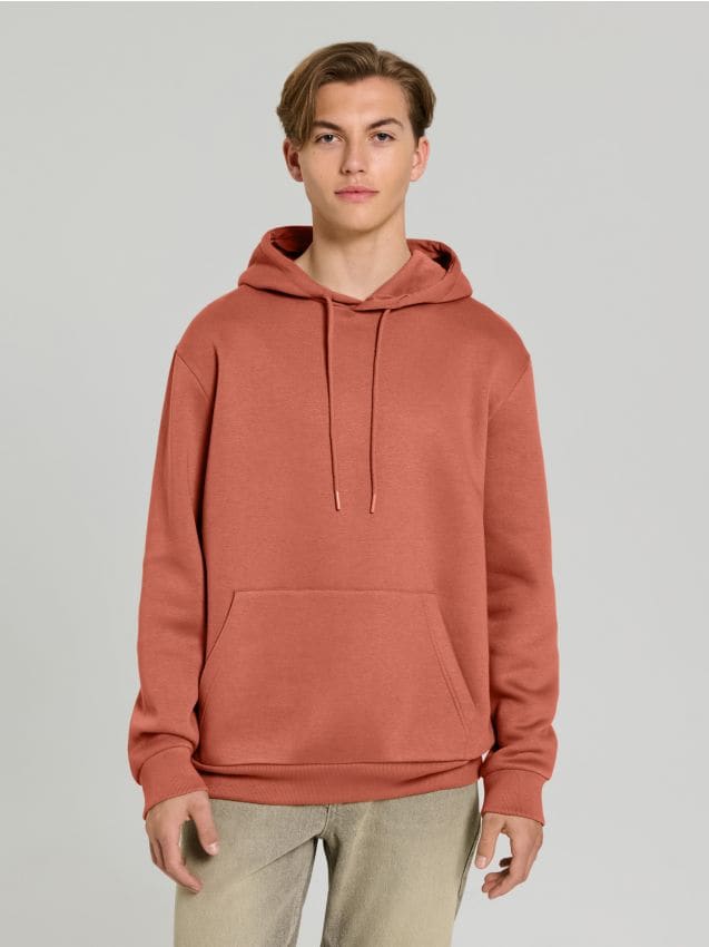 Sinsay - Bluza hoodie basic - koralowy