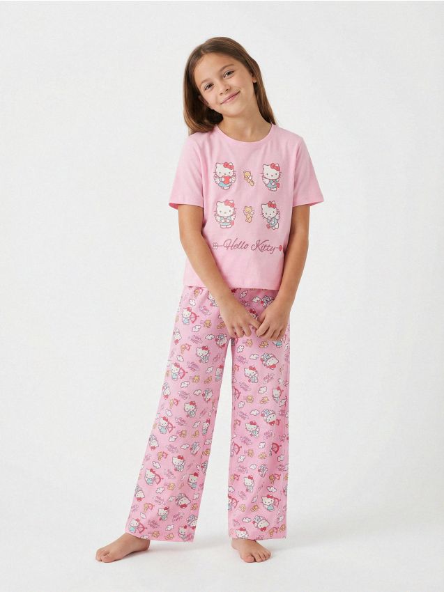 Sinsay - Bawełniana piżama dwuczęściowa z nadrukiem Hello Kitty - różowy