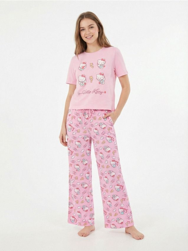 Sinsay - Bawełniana piżama dwuczęściowa z nadrukiem Hello Kitty - różowy