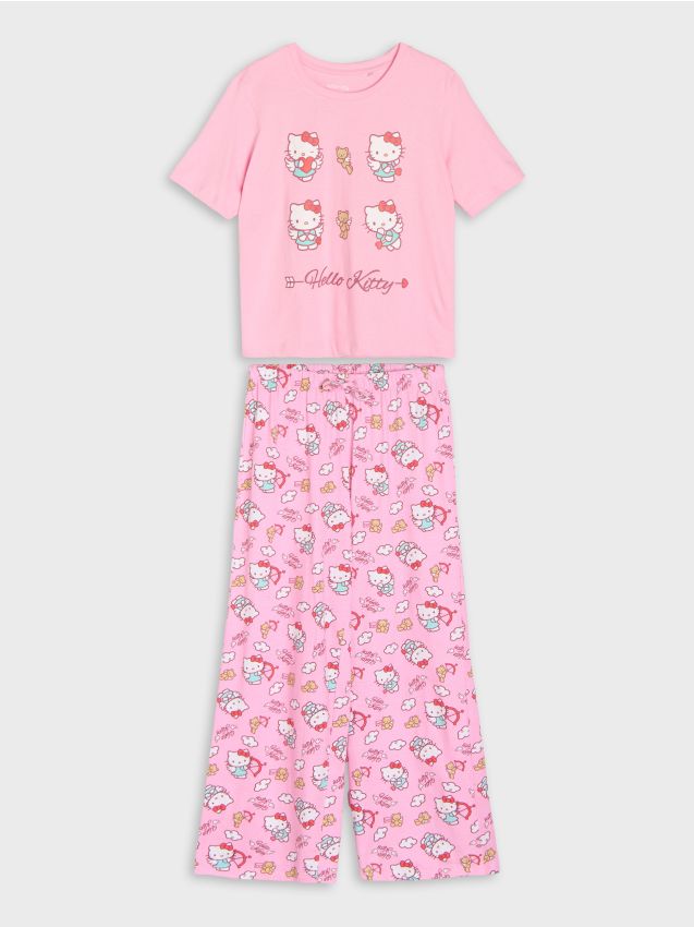 Sinsay - Bawełniana piżama dwuczęściowa z nadrukiem Hello Kitty - różowy
