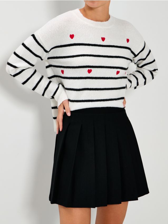 Sinsay - Sweter w paski i serca - biały