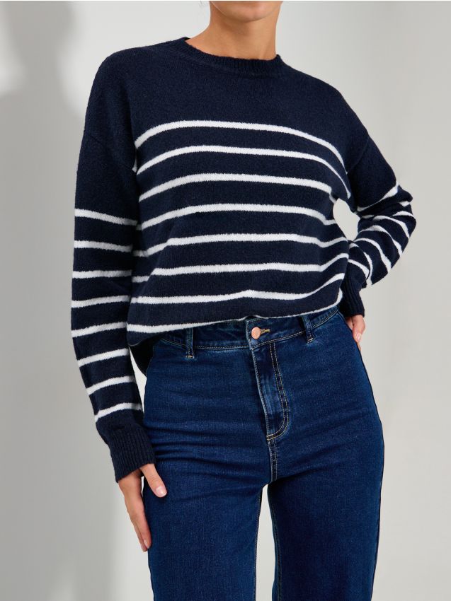 Sinsay - Sweter w paski - granatowy