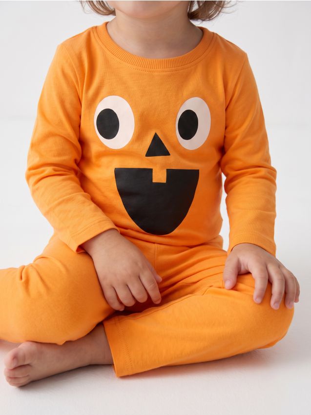 Sinsay - Pijama din bumbac din două piese cu motiv de Halloween - oranj-deschis
