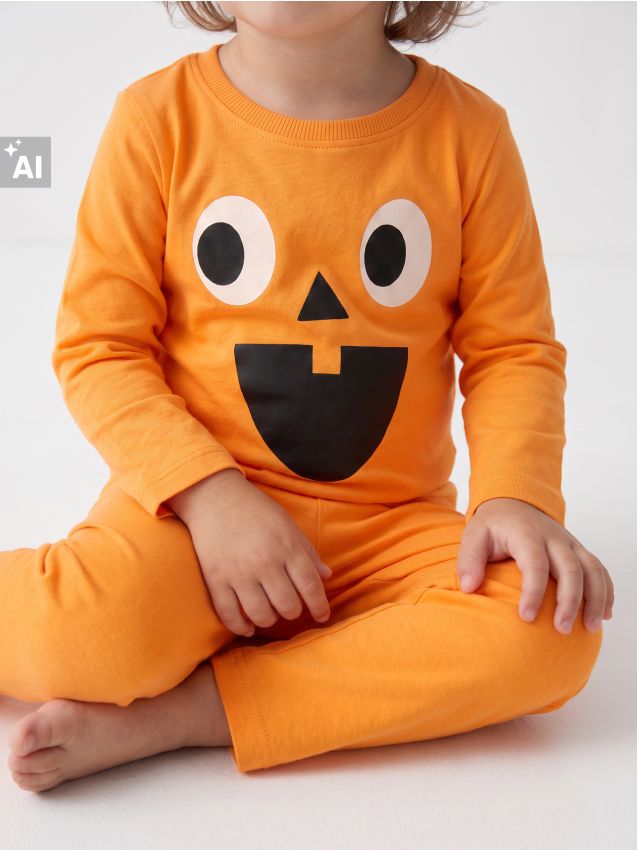 Sinsay - Pijama din bumbac din două piese cu motiv de Halloween - oranj-deschis