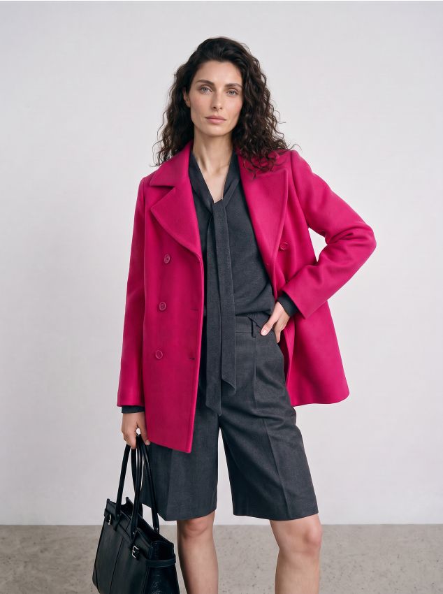 Sinsay - Palton cu rând dublu de nasturi și croi clasic - roz-fuchsia