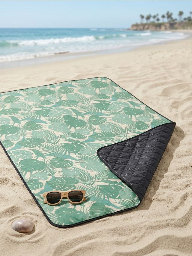 Stuoia da spiaggia con motivo monstera - verde