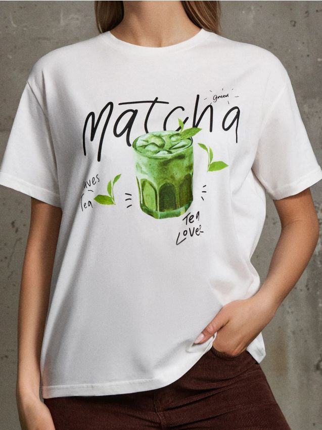 Sinsay - Bavlnené tričko s farebnou potlačou - krémová