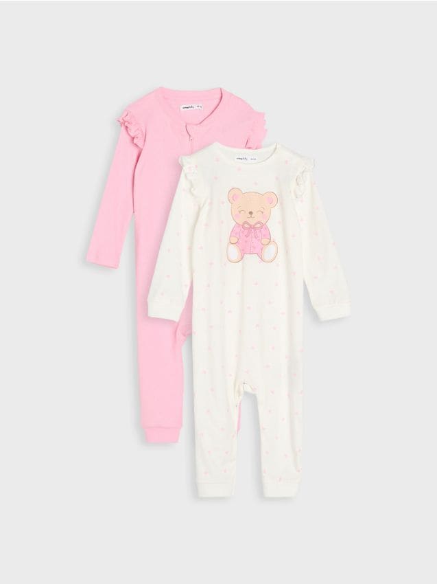 Sinsay - Set de salopete din bumbac pentru bebeluși cu volănașe 2 pack - crem