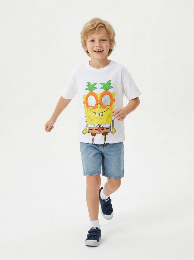 Sinsay - Tricou din bumbac cu imprimeu SpongeBob - alb
