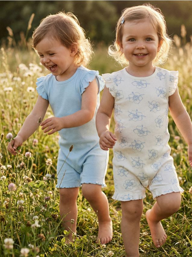 Sinsay - Salopete din bumbac cu model floral 2 pack - crem