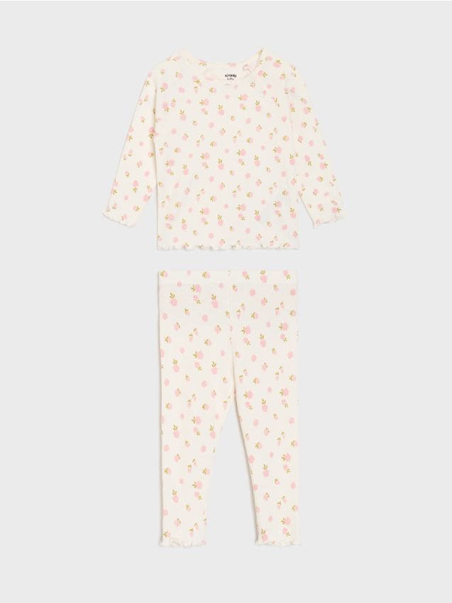 Sinsay - Pijama din bumbac din două piese cu motiv floral - crem