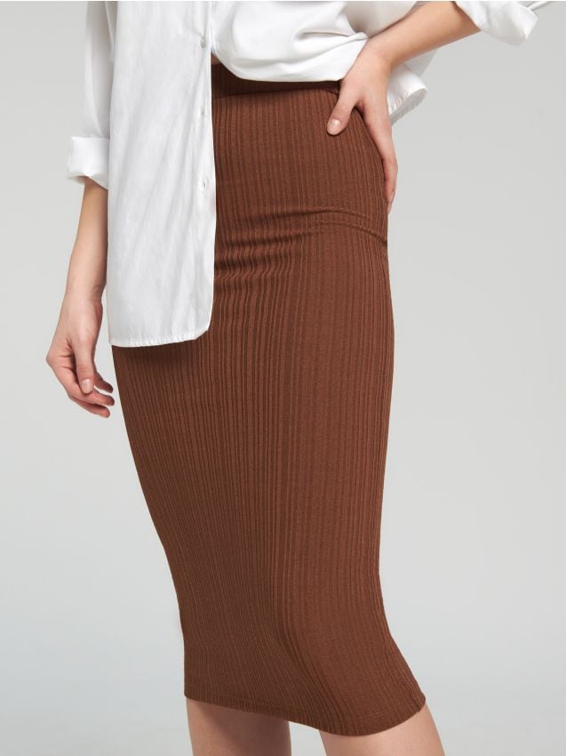 Sinsay - Fustă midi cu dungi - maro