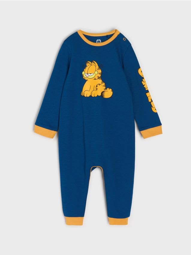 Sinsay - Bavlnený detský overal Garfield - tmavomodrá