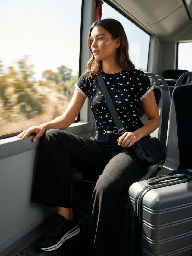 Sinsay - Wiskozowa prążkowana koszulka z nadrukiem allover - Inny