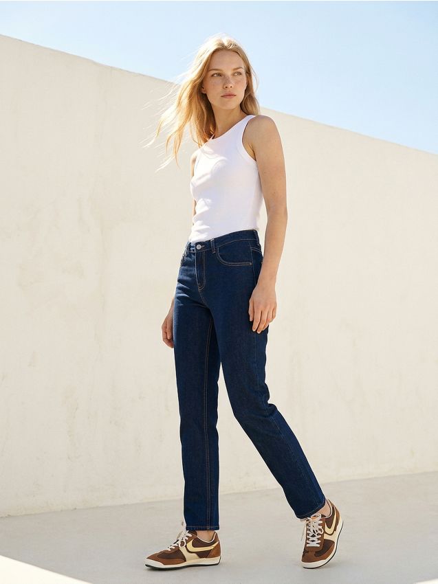 Sinsay - Jeansy straight leg push-up - niebieski