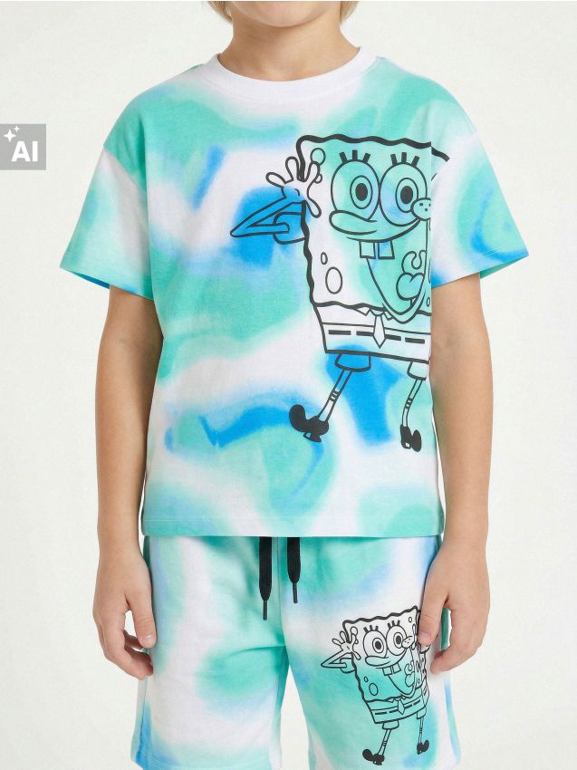 Sinsay - Tricou cu efect tie-dye SpongeBob SquarePants - multicolor
