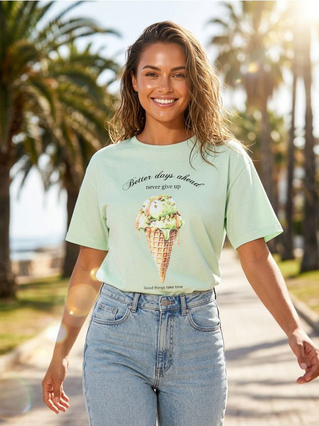 Sinsay - Tricou cu mânecă scurtă - verde-pal