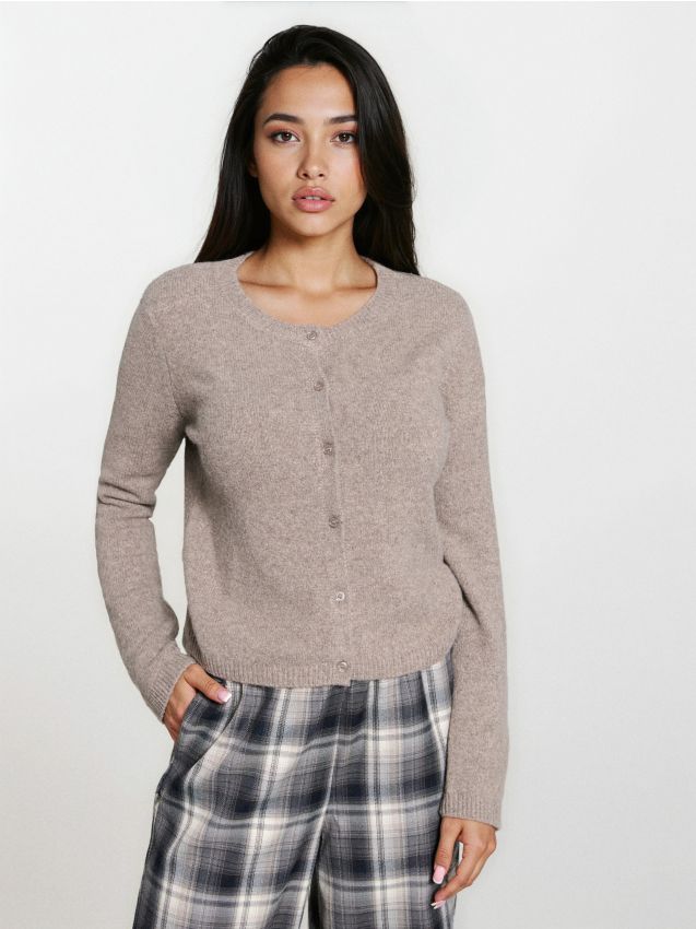 Sinsay - Gładki kardigan - brązowy