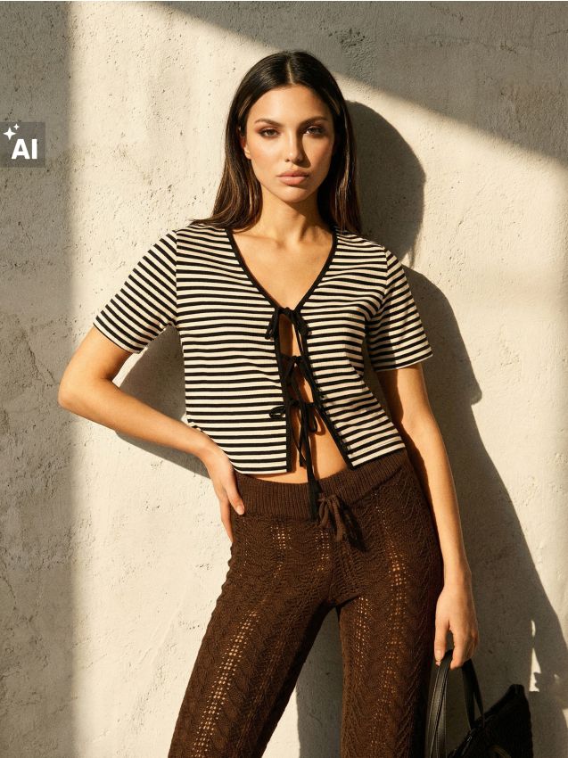 Sinsay - Tricou în dungi cu viscoză - multicolor