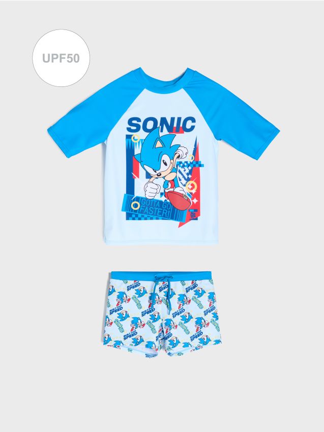 Sinsay - Zestaw plażowy UPF50 – Koszulka i szorty kąpielowe Sonic the Hedgehog - wielobarwny