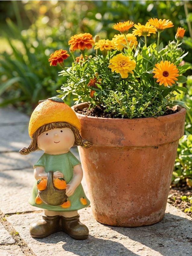 Sinsay - Figurină decorativă de grădină a unei fetițe cu un coș de portocale - multicolor