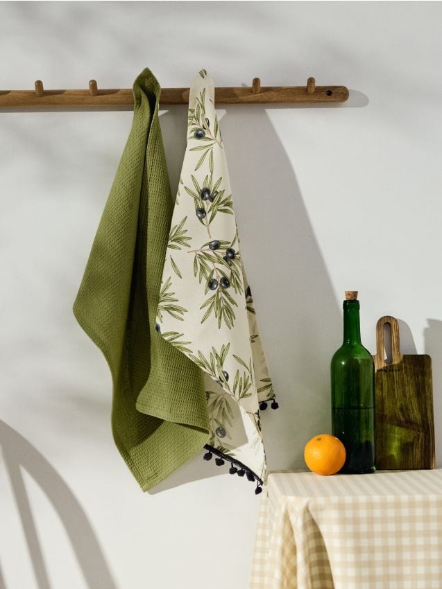 Set di strofinacci da cucina con motivo di rami di ulivo 2 pack - verde