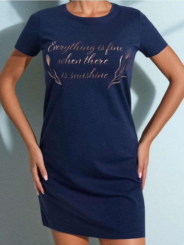 Sinsay - Cămașă de noapte cu text - bleumarin