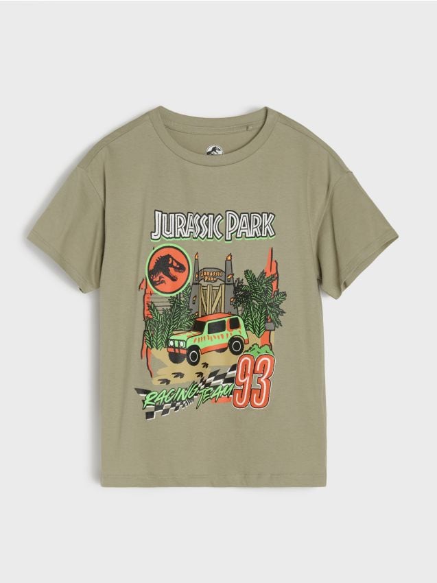 Sinsay - Tricou din bumbac, cu mânecă lungă și imprimeu Jurassic Park - verde-prăfuit