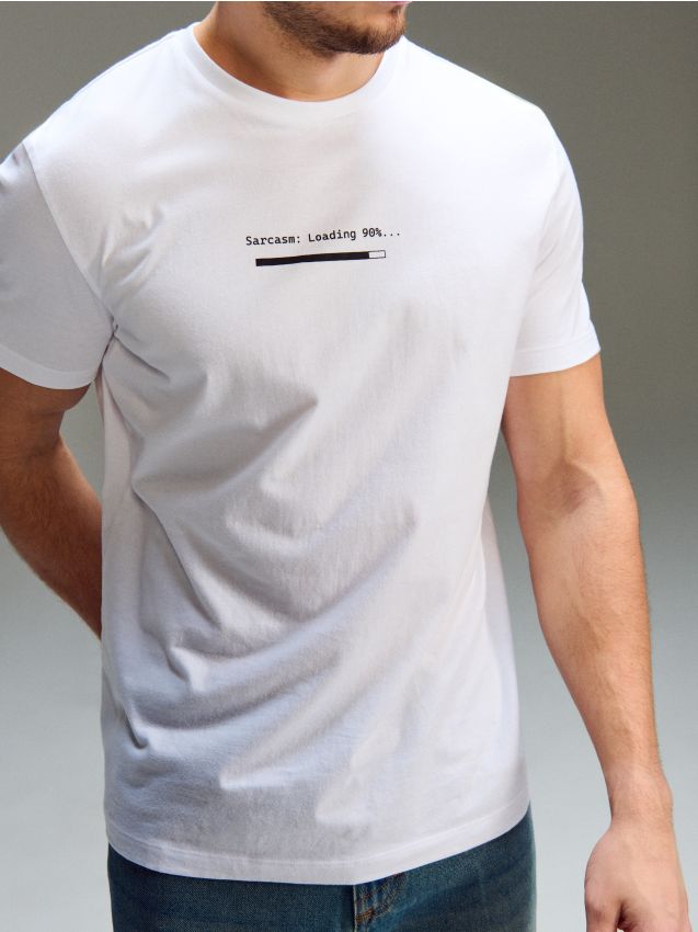 Sinsay - Tricou oversize din bumbac cu imprimeu - alb