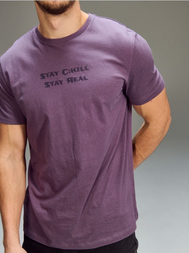 Sinsay - Tricou oversize din bumbac cu imprimeu - violet