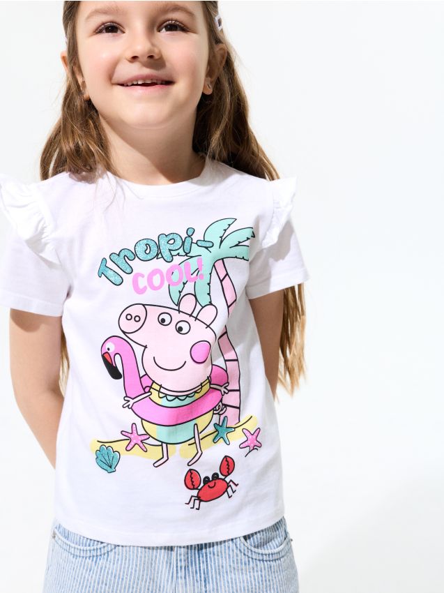 Sinsay - Tricou din bumbac cu volane Peppa Pig - crem