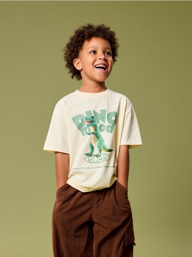 Sinsay - Tricou din bumbac cu imprimeu dinozaur - nude