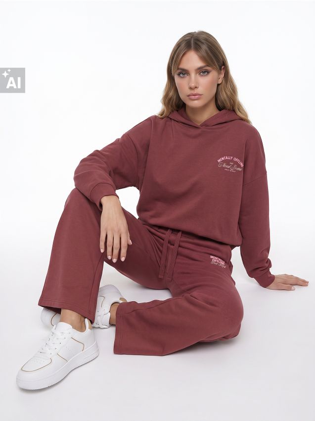 Sinsay - Pantaloni sport cu croială largă și bumbac - roșu-aprins