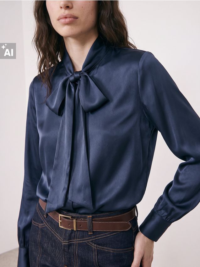 Sinsay - Bluză cu legătură decorativă - bleumarin