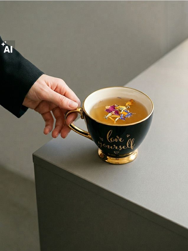 Sinsay - Cană ceramică cu accente aurii - negru