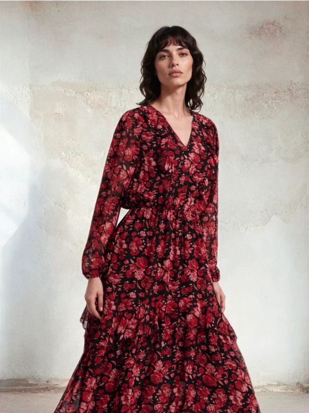Abito lungo in chiffon - multicolor