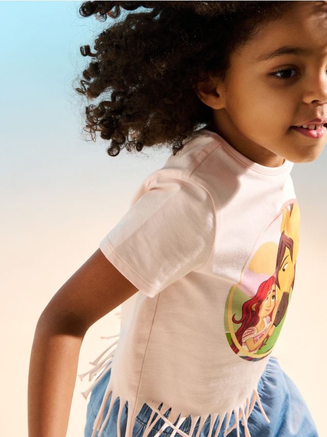 Sinsay - Tricou din bumbac cu imprimeu Spirit Riding Free - roz-piersică