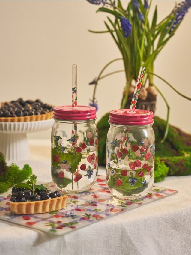 Sinsay - Căni cu capac și pai cu motiv fructe 2 pack - multicolor
