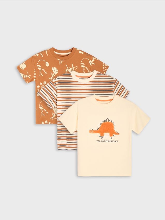 Sinsay - Tricouri din bumbac cu motiv de dinozauri 3 pack - crem
