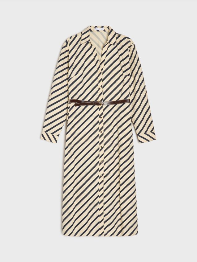 Sinsay - Košeľová šaty s pásom v páse a bavlnou - viacfarebná