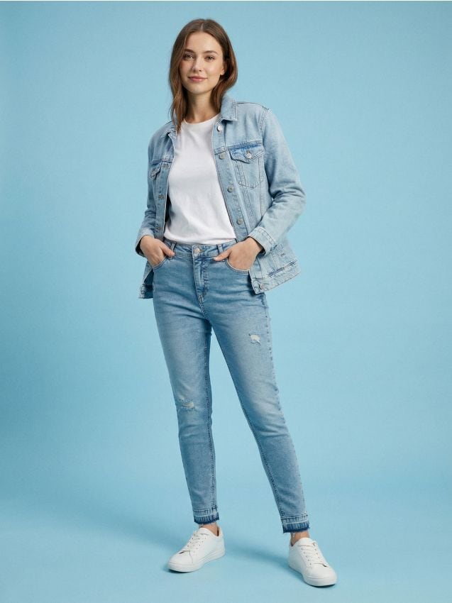 Sinsay - Blugi skinny cu efect de prespălare - albastru