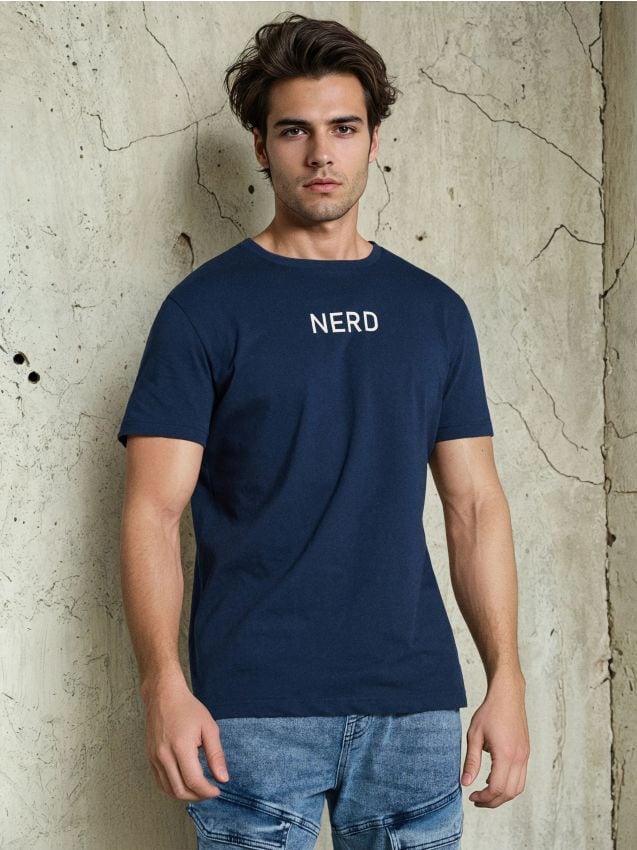 Sinsay - Tricou din bumbac cu inscripție - Gri-albăstrui