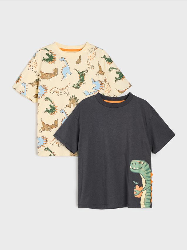 Sinsay - Tricouri din bumbac cu motiv de dinozauri 2 pack - nude