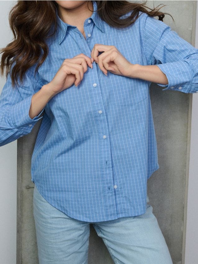 Sinsay - Bavlnená kockovaná košeľa - svetlomodrá