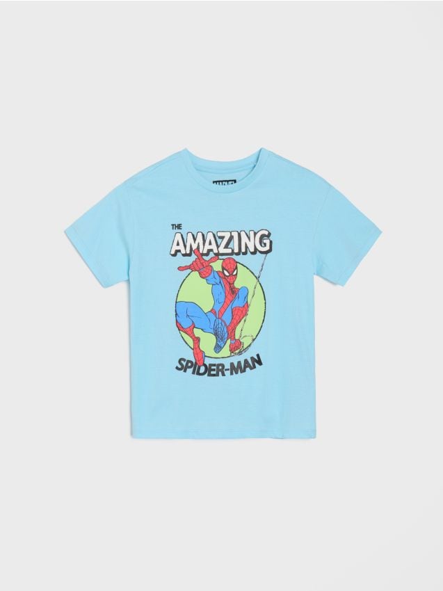 Sinsay - Tricou din bumbac cu imprimeu Spider-Man - turcoaz-pal